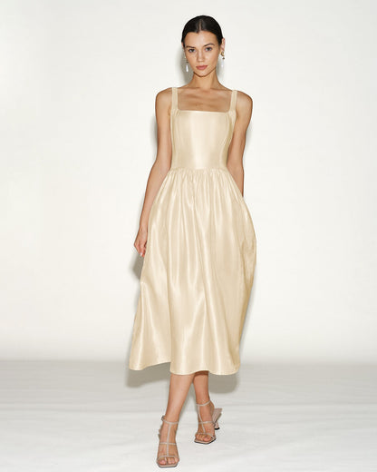 Apricot Zipper Slip Midi Dress