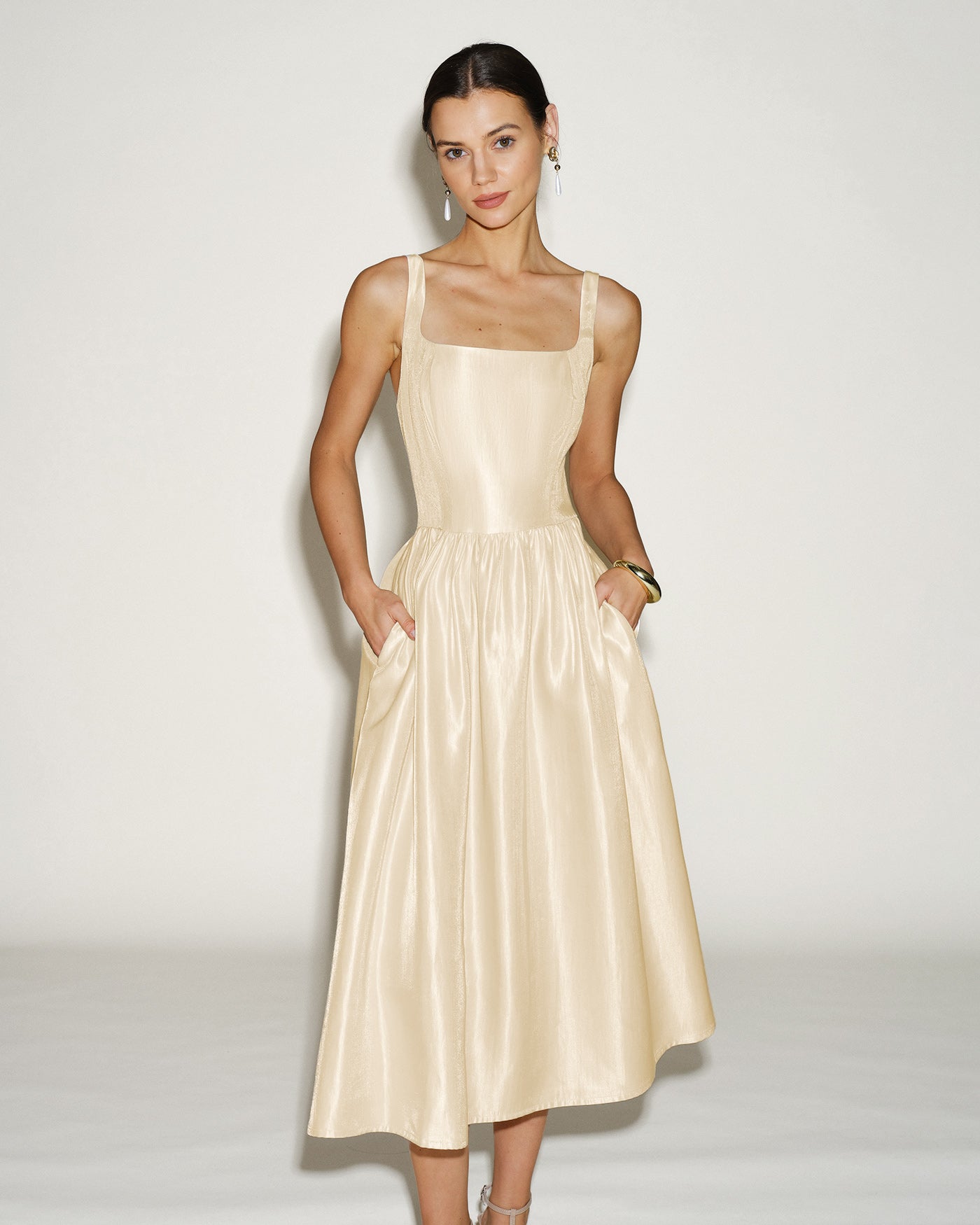 Apricot Zipper Slip Midi Dress