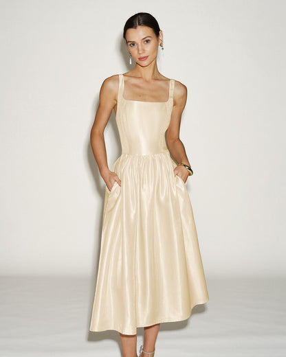 Apricot Zipper Slip Midi Dress