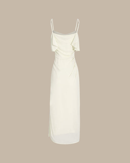 Apricot Ruffle Slip Chiffon Midi Dress