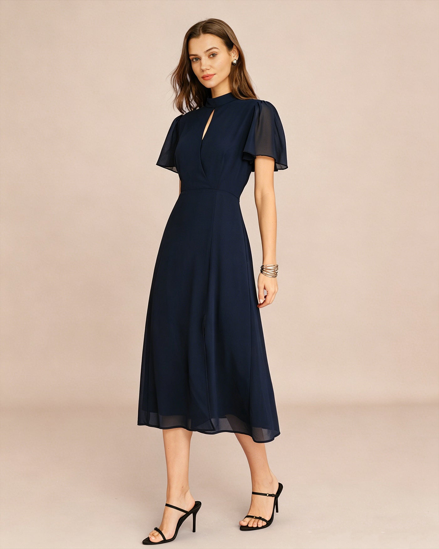 Blue Turtle Butterfly Sleeve Midi Dress