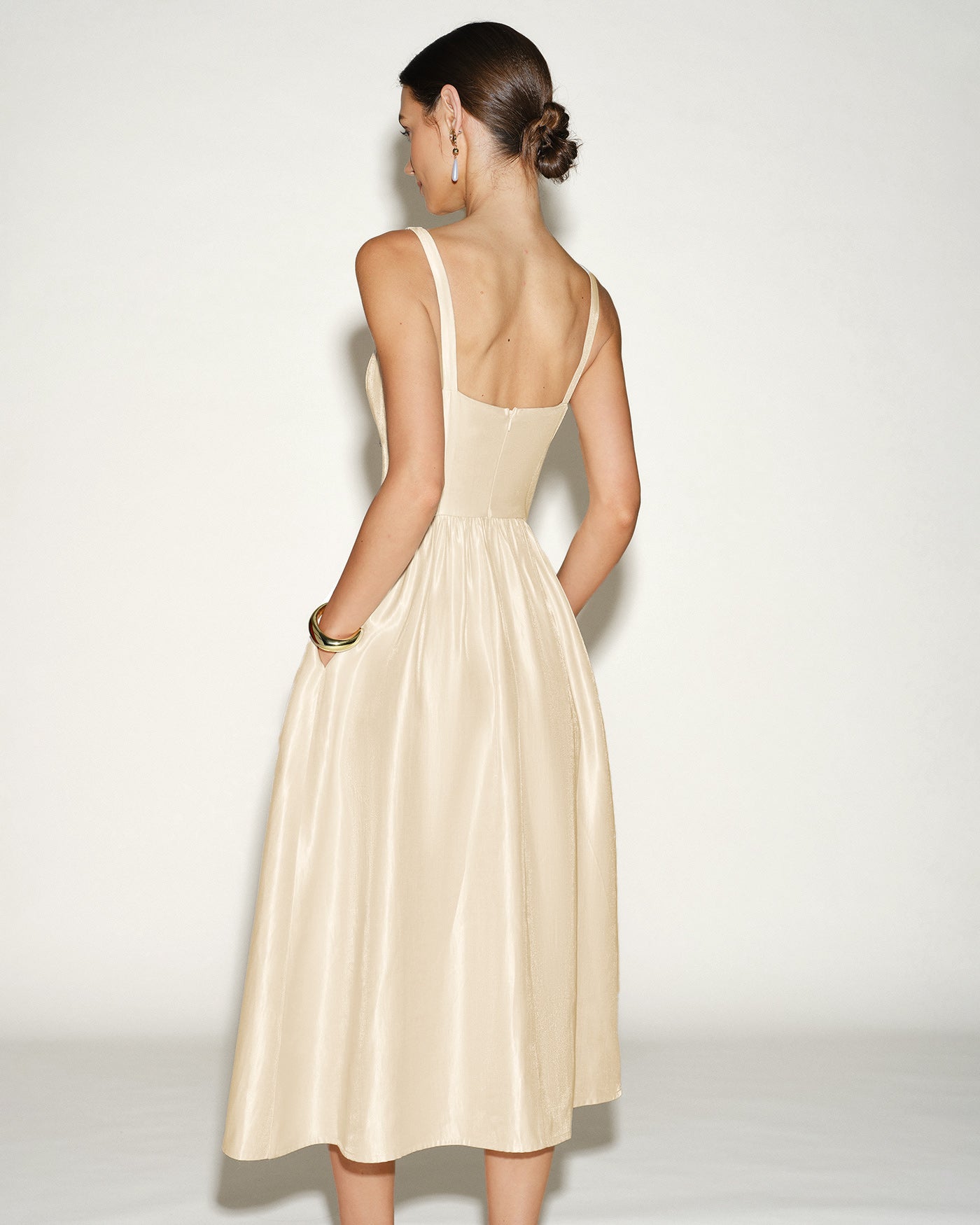 Apricot Zipper Slip Midi Dress