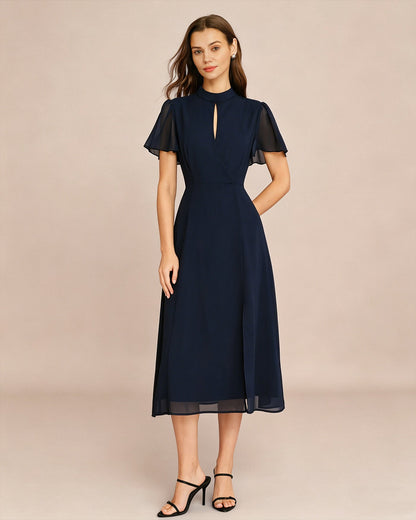Blue Turtle Butterfly Sleeve Midi Dress