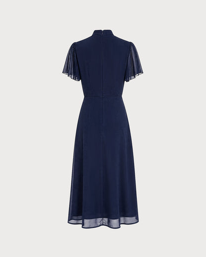 Blue Turtle Butterfly Sleeve Midi Dress