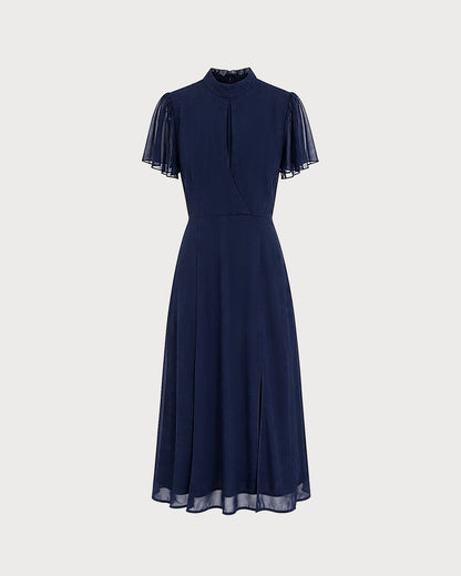 Blue Turtle Butterfly Sleeve Midi Dress