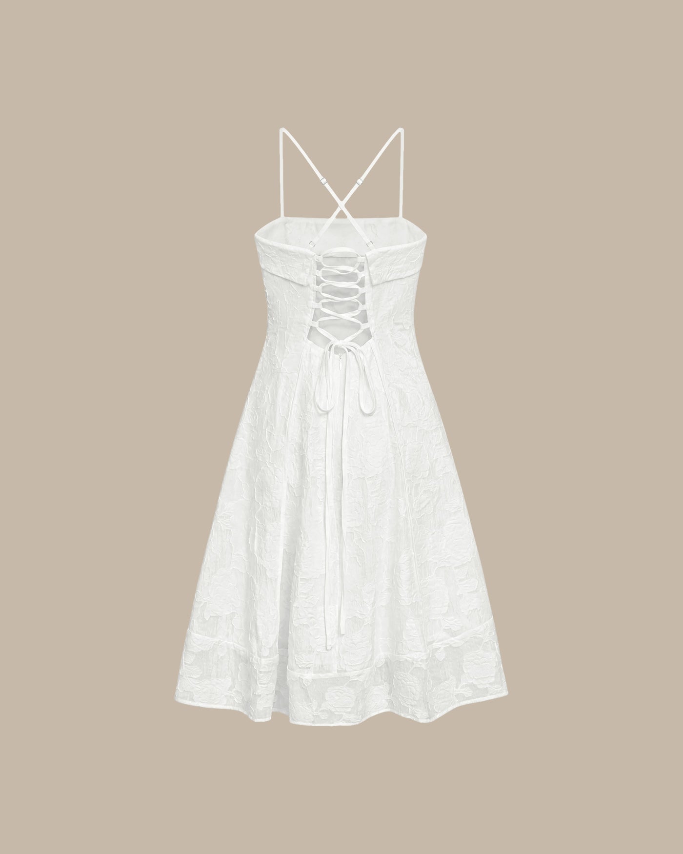 White Square Neck Jacquard Slip Midi Dress