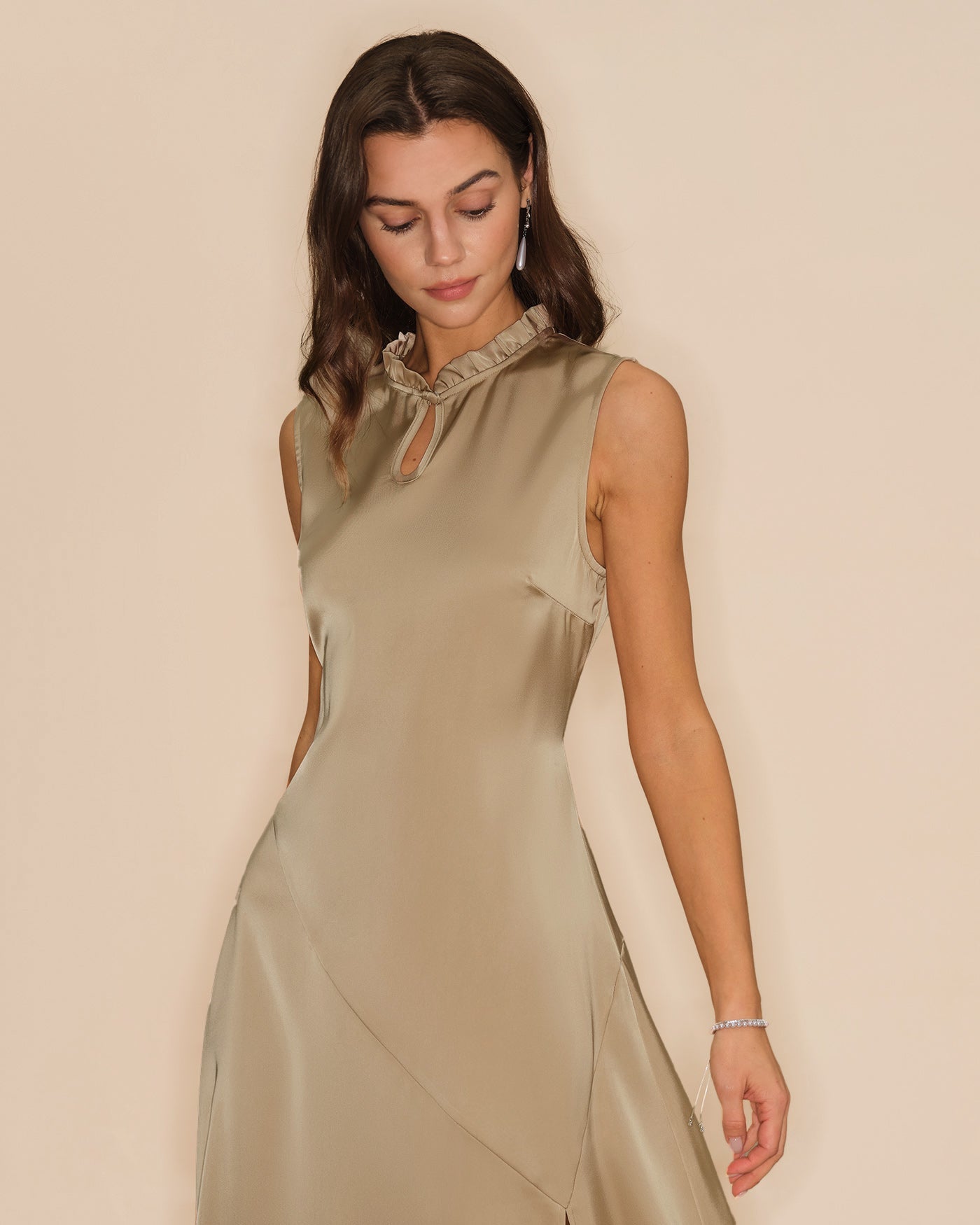 Apricot Ruffled Midi Dress