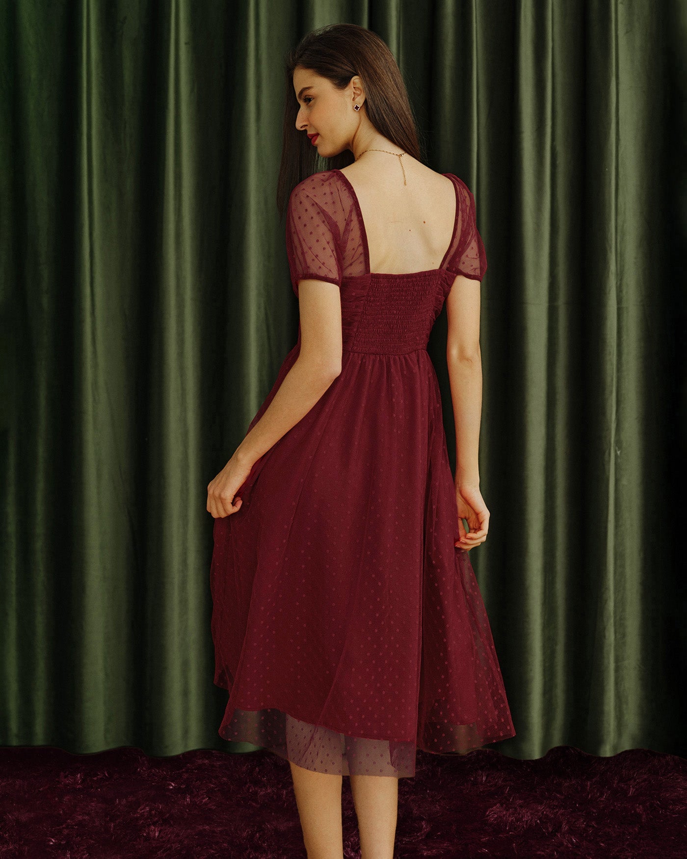 Red Sweetheart Neck Polka Dot Midi Dress