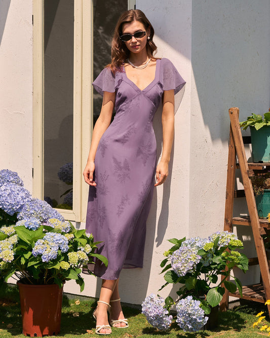 Women's Woven Polyester Midi Dress Purple Dresses - RIHOAS