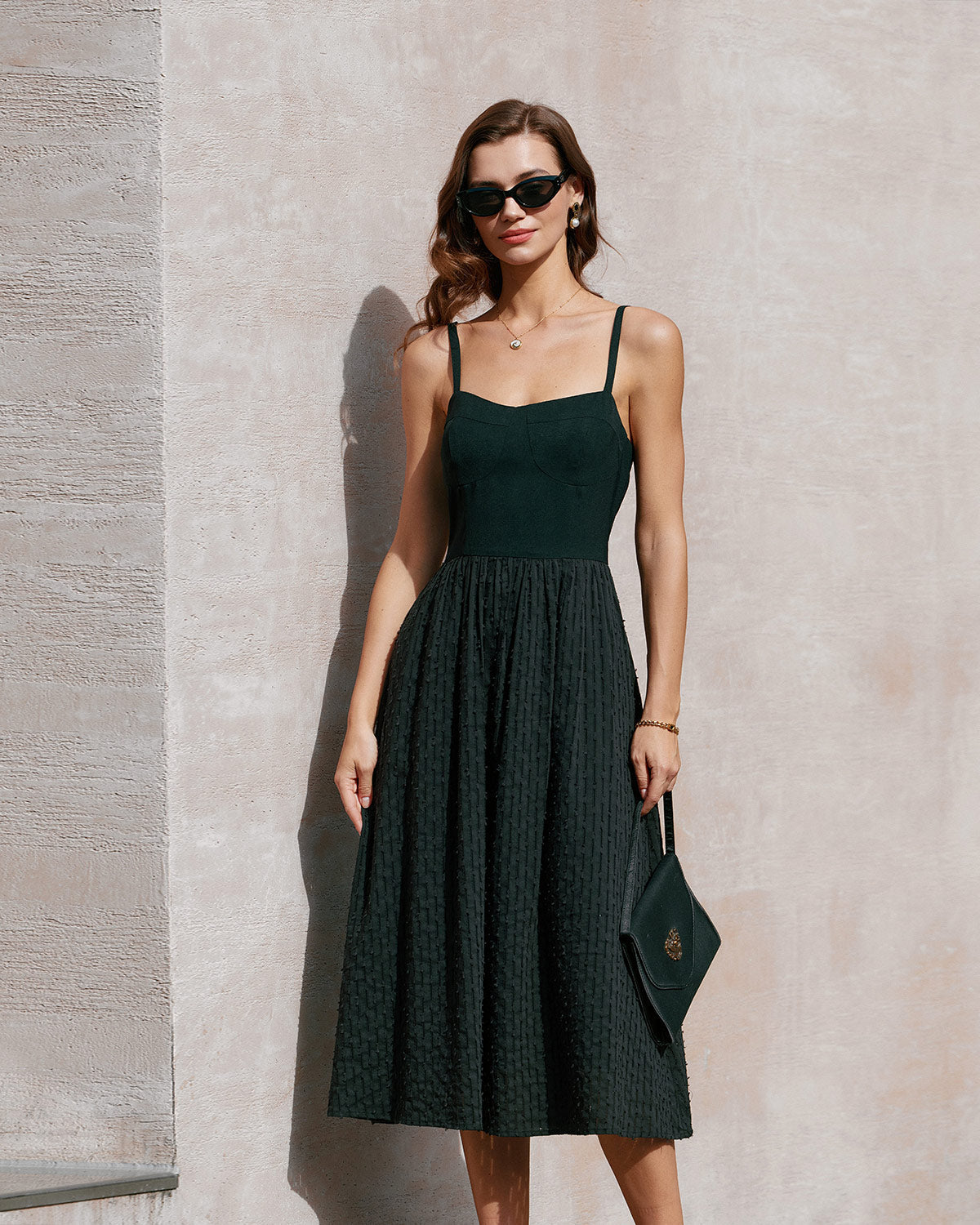 Women's Woven Polyester Midi Dresses Black Dresses - RIHOAS