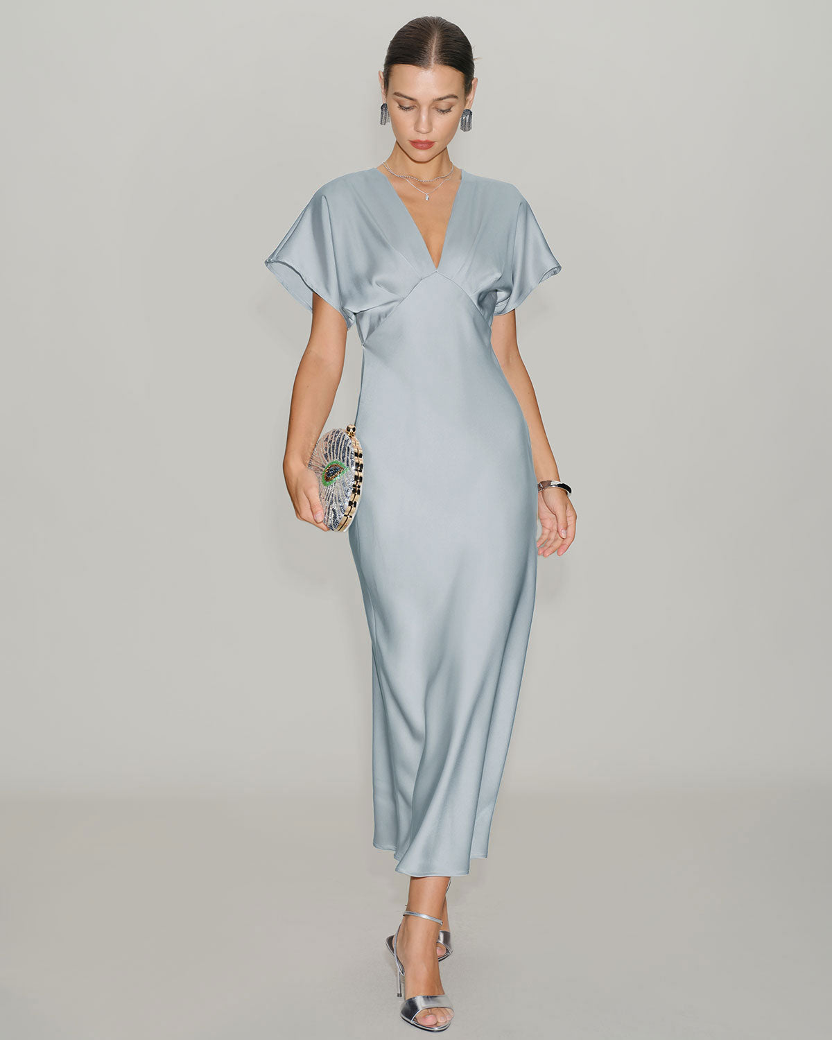 Women's Woven Polyester Midi Dresses Blue Dresses - RIHOAS