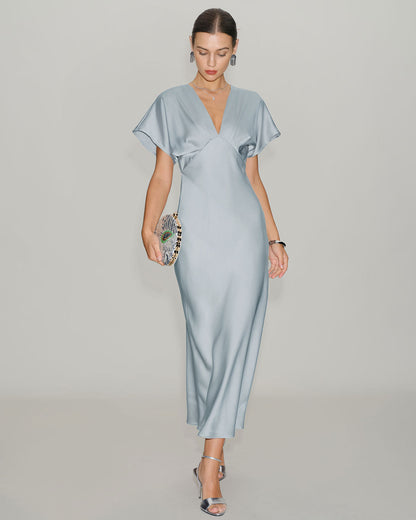 Women's Woven Polyester Midi Dresses Blue Dresses - RIHOAS