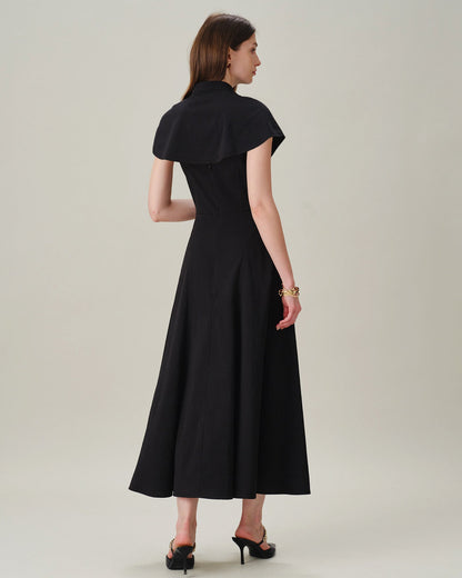 Black Square Neck Sleeveless Button Midi Dress