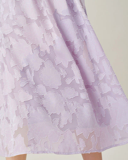 Purple Square Neck Tie Jacquard Midi Dress