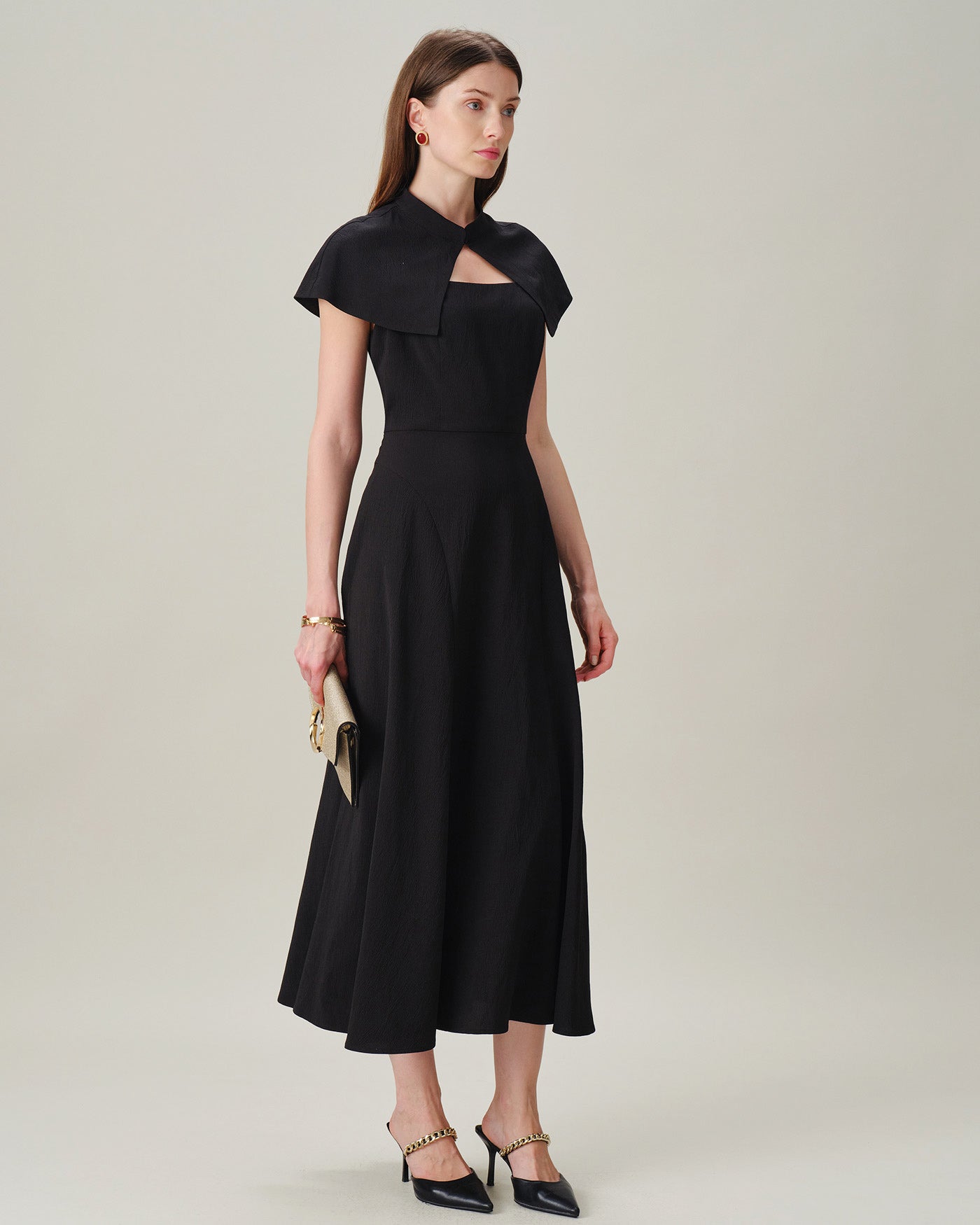 Black Square Neck Sleeveless Button Midi Dress