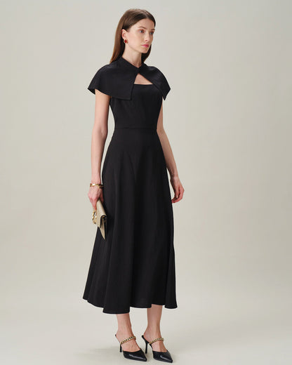 Black Square Neck Sleeveless Button Midi Dress