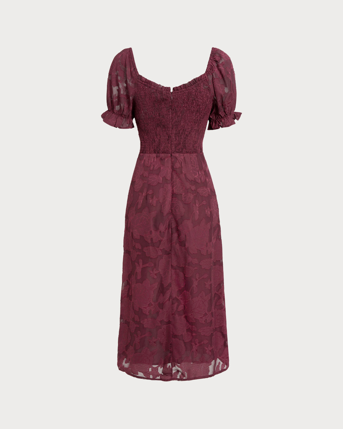 Wine Red Jacquard Slit Midi Dress