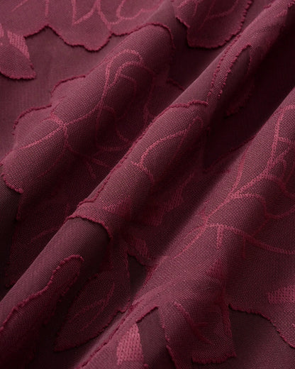 Wine Red Jacquard Slit Midi Dress