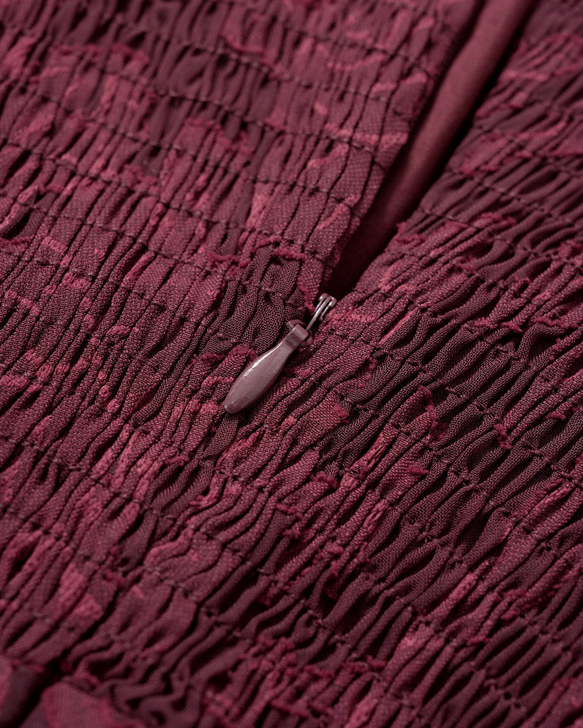 Wine Red Jacquard Slit Midi Dress