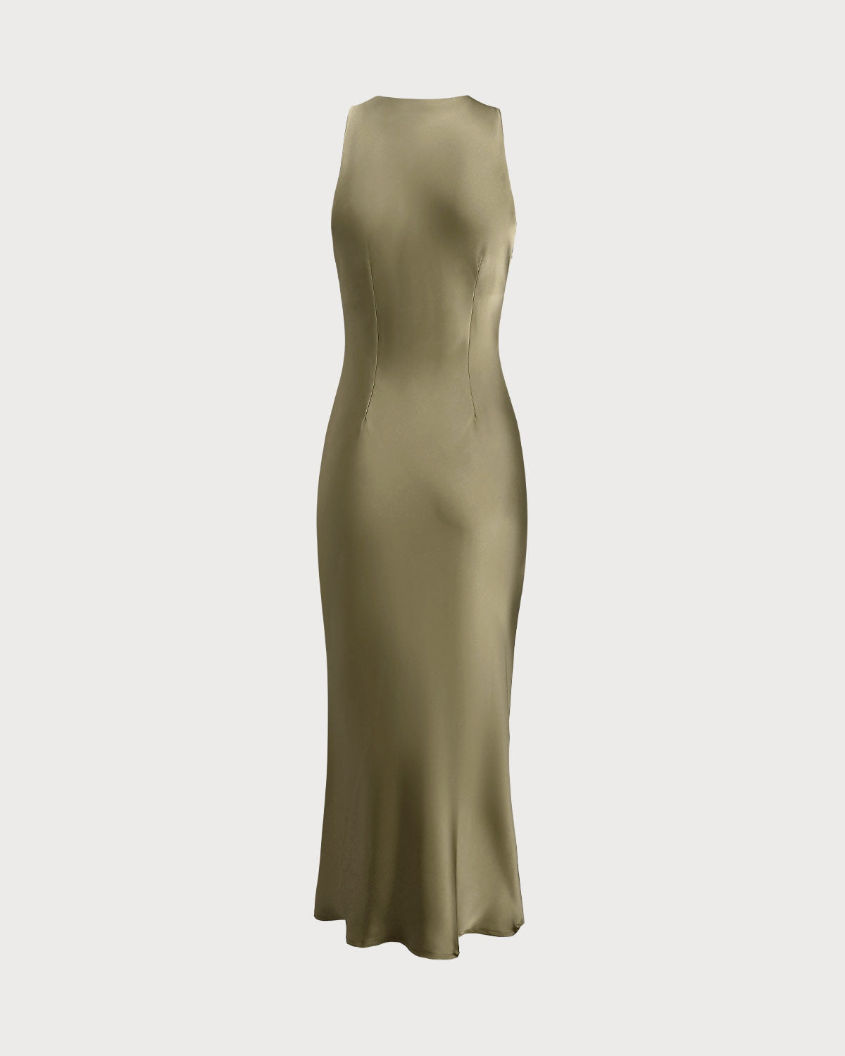 Green Satin Boat Neck Slip Midi Dress