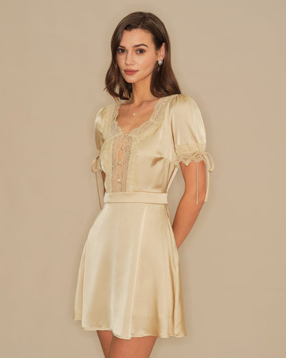 Women's Woven Polyester Mini Dress Apricot Dresses - RIHOAS