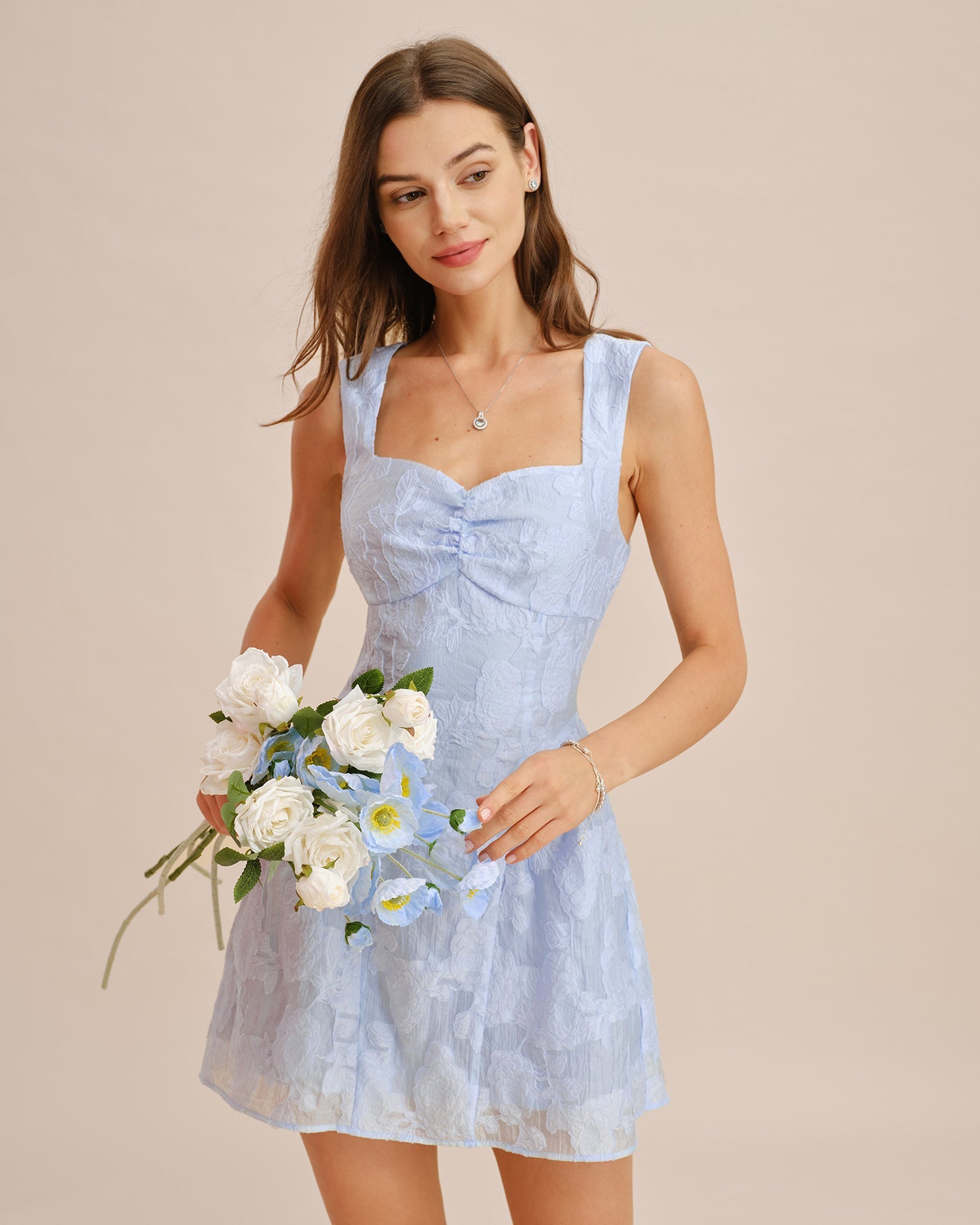 Women's Woven Polyester Mini Dress Blue Dresses - RIHOAS