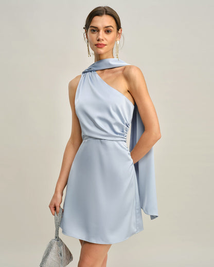 Women's Woven Polyester Mini Dress Blue Dresses - RIHOAS