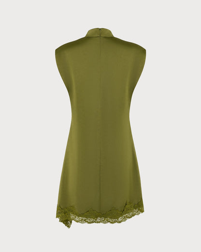 Green Turtle Lace Splicing Mini Dress