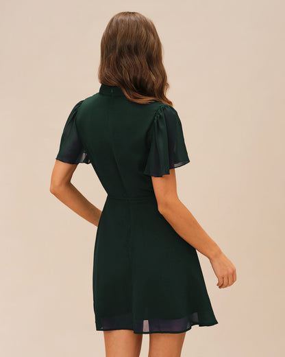 Green Turtle Butterfly Sleeve Mini Dress