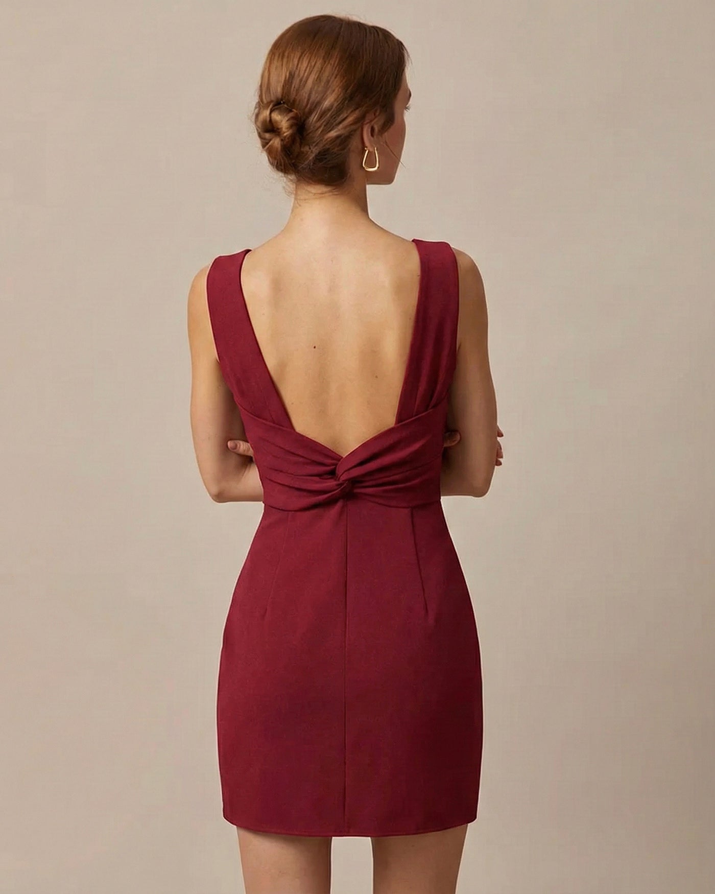 Red Boat Neck Backless Mini Dress