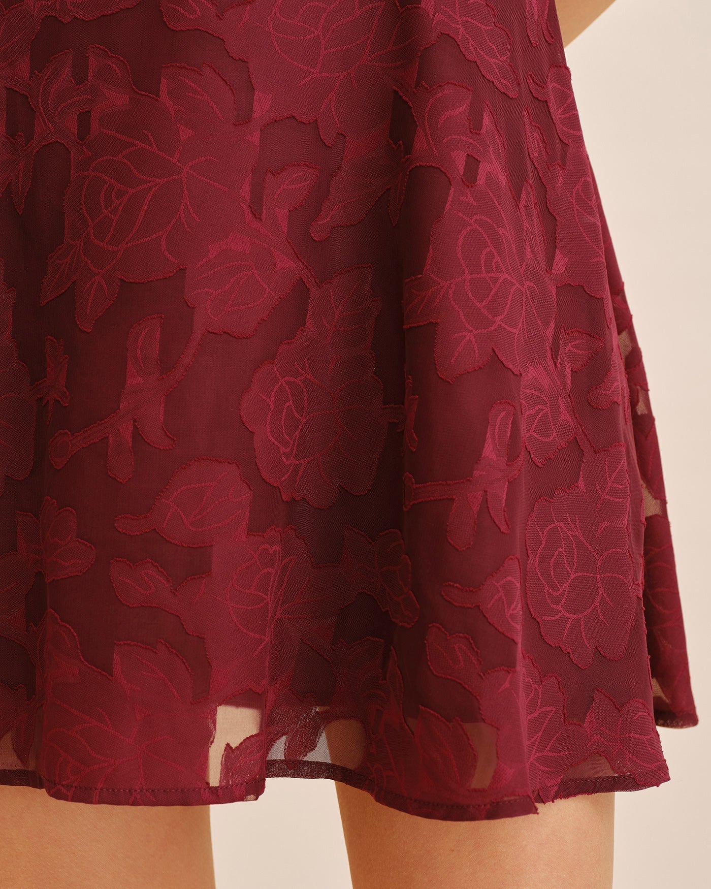 Wine Red Square Neck Jacquard Mini Dress