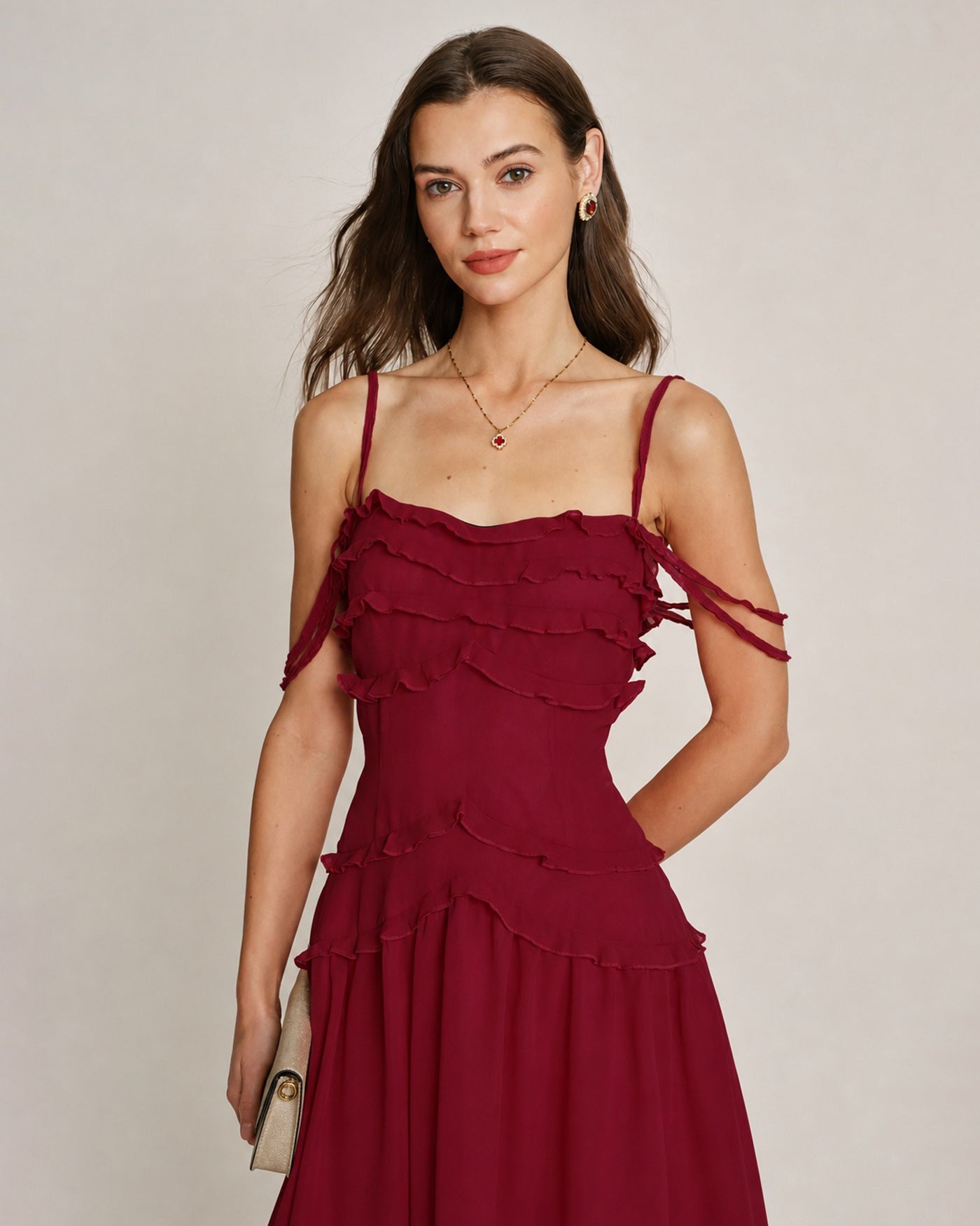 Red Ruffle Strapless Chiffon Mini Dress
