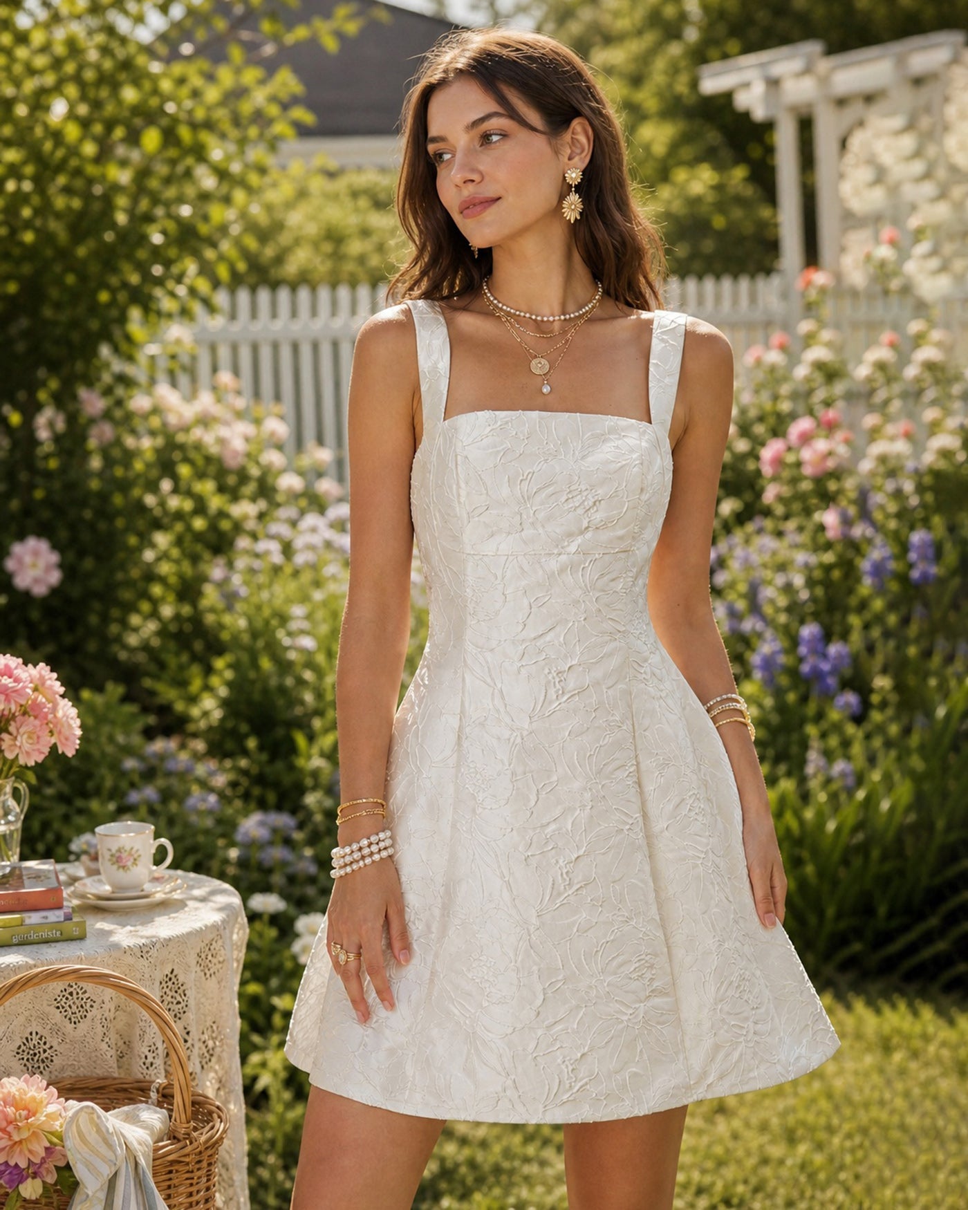 White Jacquard Mini Dress