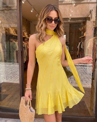Yellow One Shoulder Mini Dress