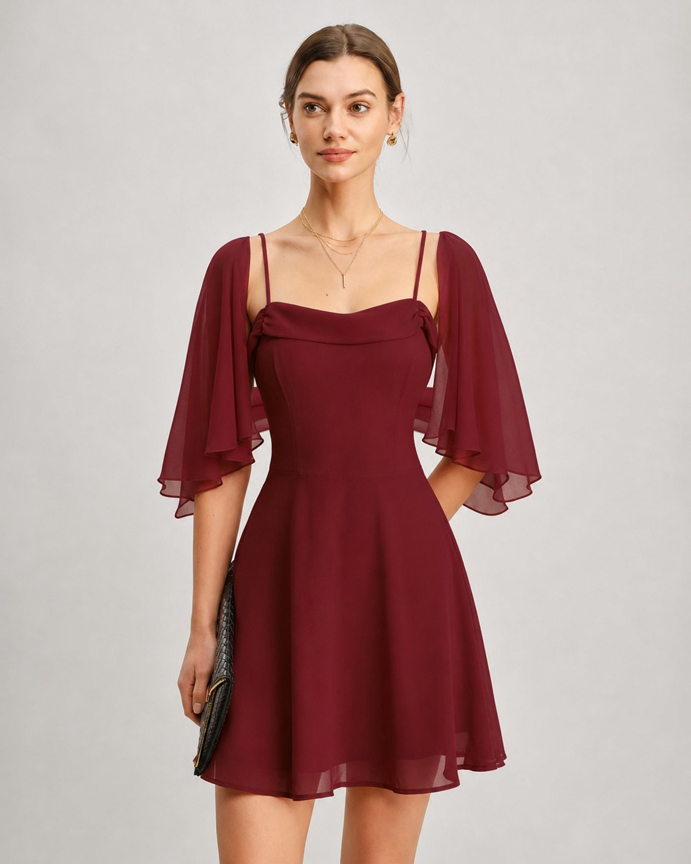 Red Ruched Slip Chiffon Mini Dress