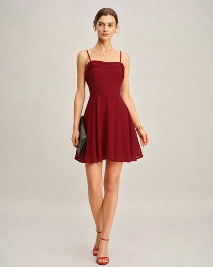 Red Ruched Slip Chiffon Mini Dress