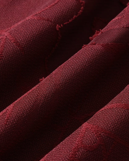Wine Red Square Neck Jacquard Mini Dress