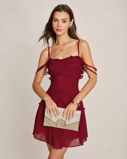 Red Ruffle Strapless Chiffon Mini Dress