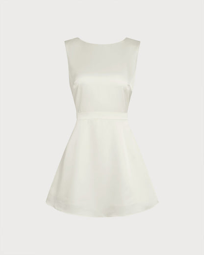 Apricot Boat Neck Pearl Mini Dress