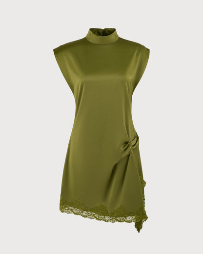 Green Turtle Lace Splicing Mini Dress