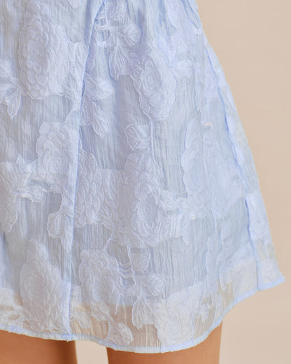 Blue Sweetheart Neck Jacquard Mini Dress