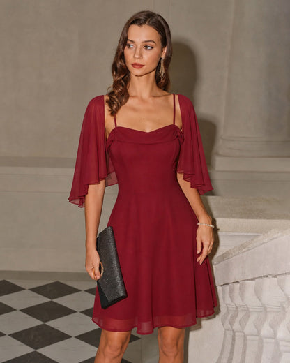 Red Ruched Slip Chiffon Mini Dress