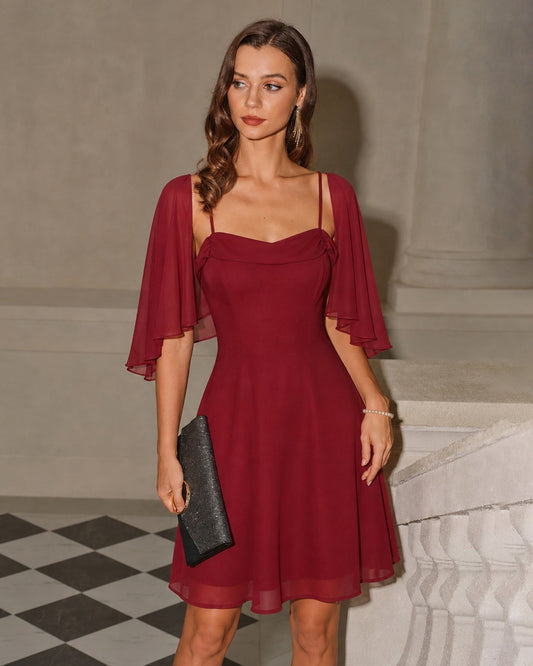Red Ruched Slip Chiffon Mini Dress