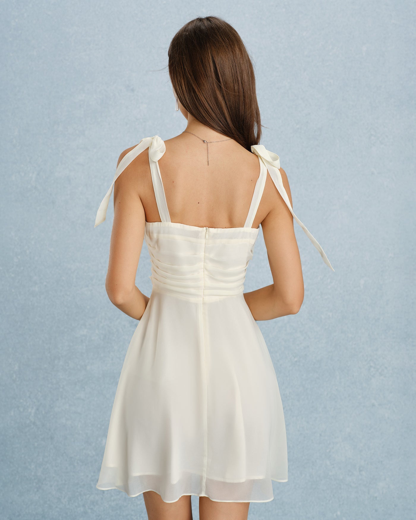 Apricot Square Neck Tie Strap Mini Dress