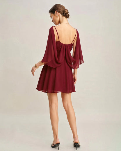 Red Ruched Slip Chiffon Mini Dress