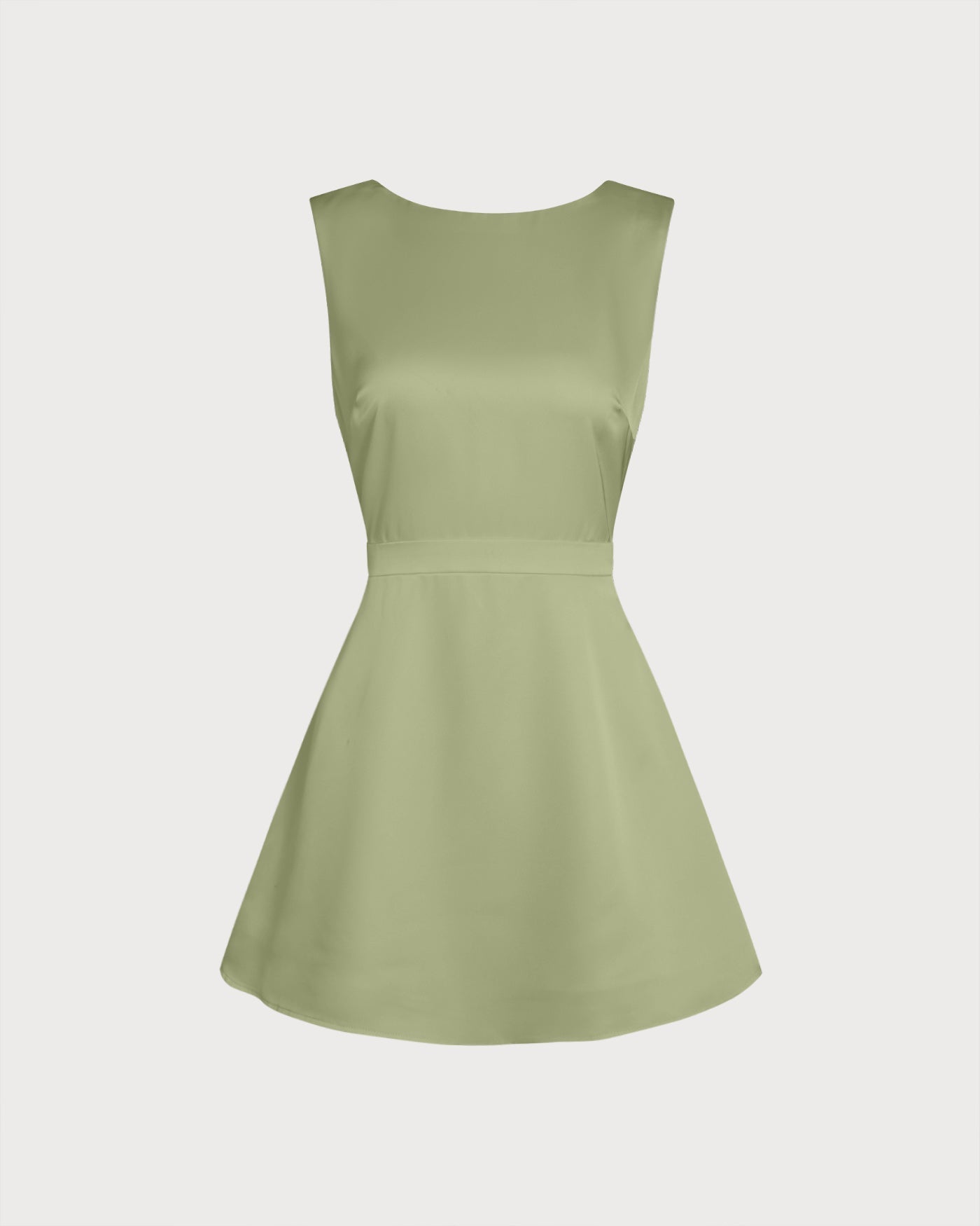 Green Boat Neck Pearl Satin Mini Dress