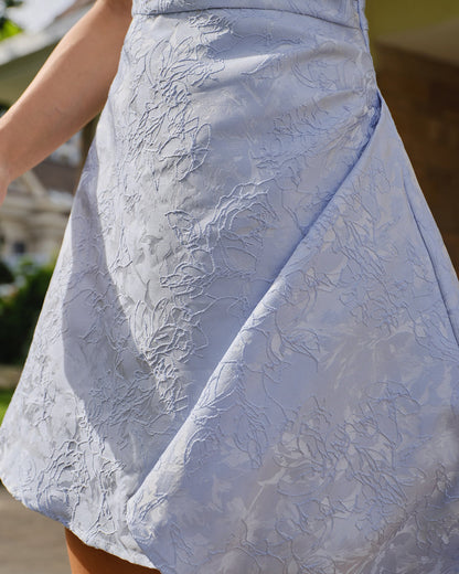 Blue Jacquard Pearls Slip Mini Dress