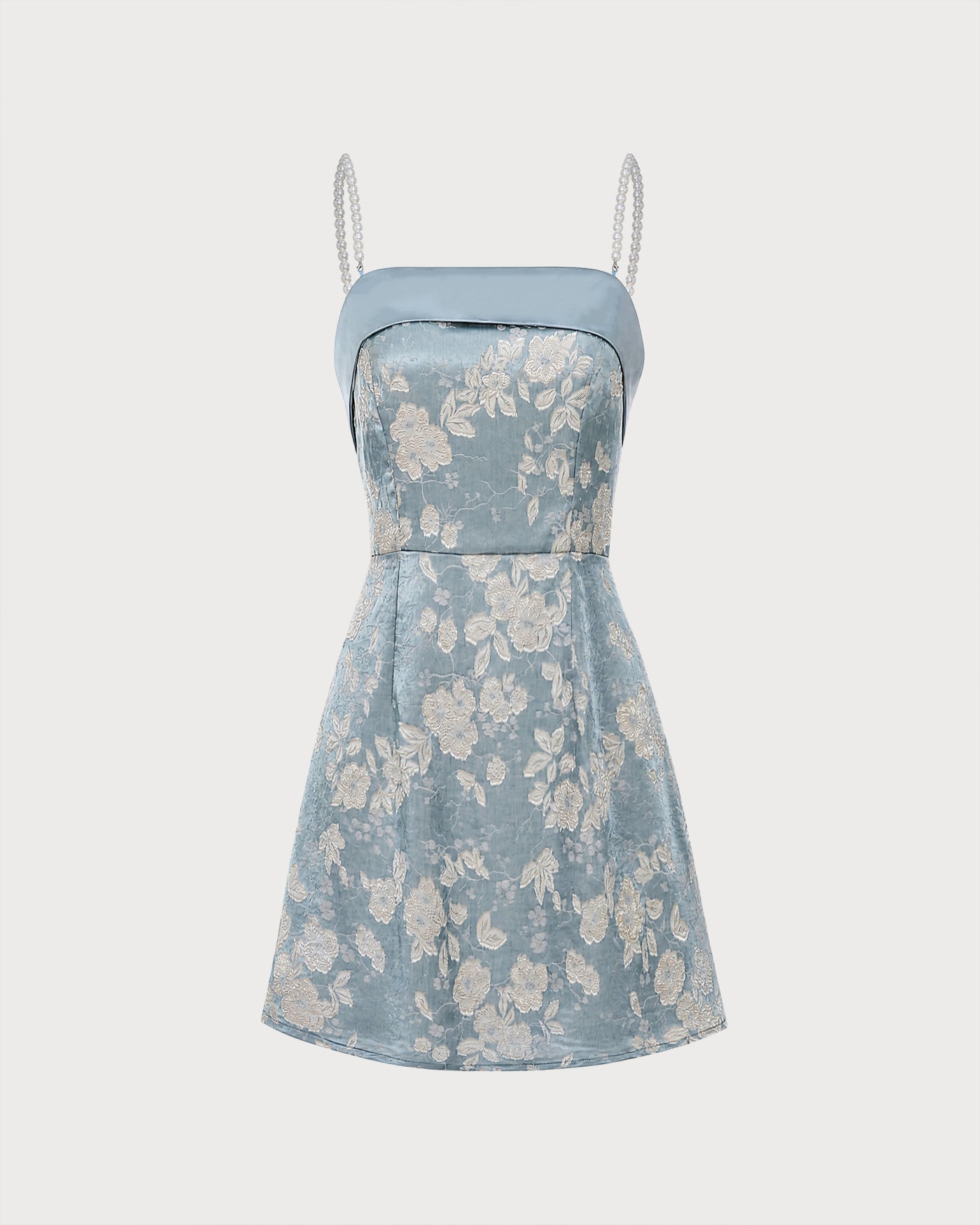 Blue Square Neck Pearl Jacquard Mini Dress