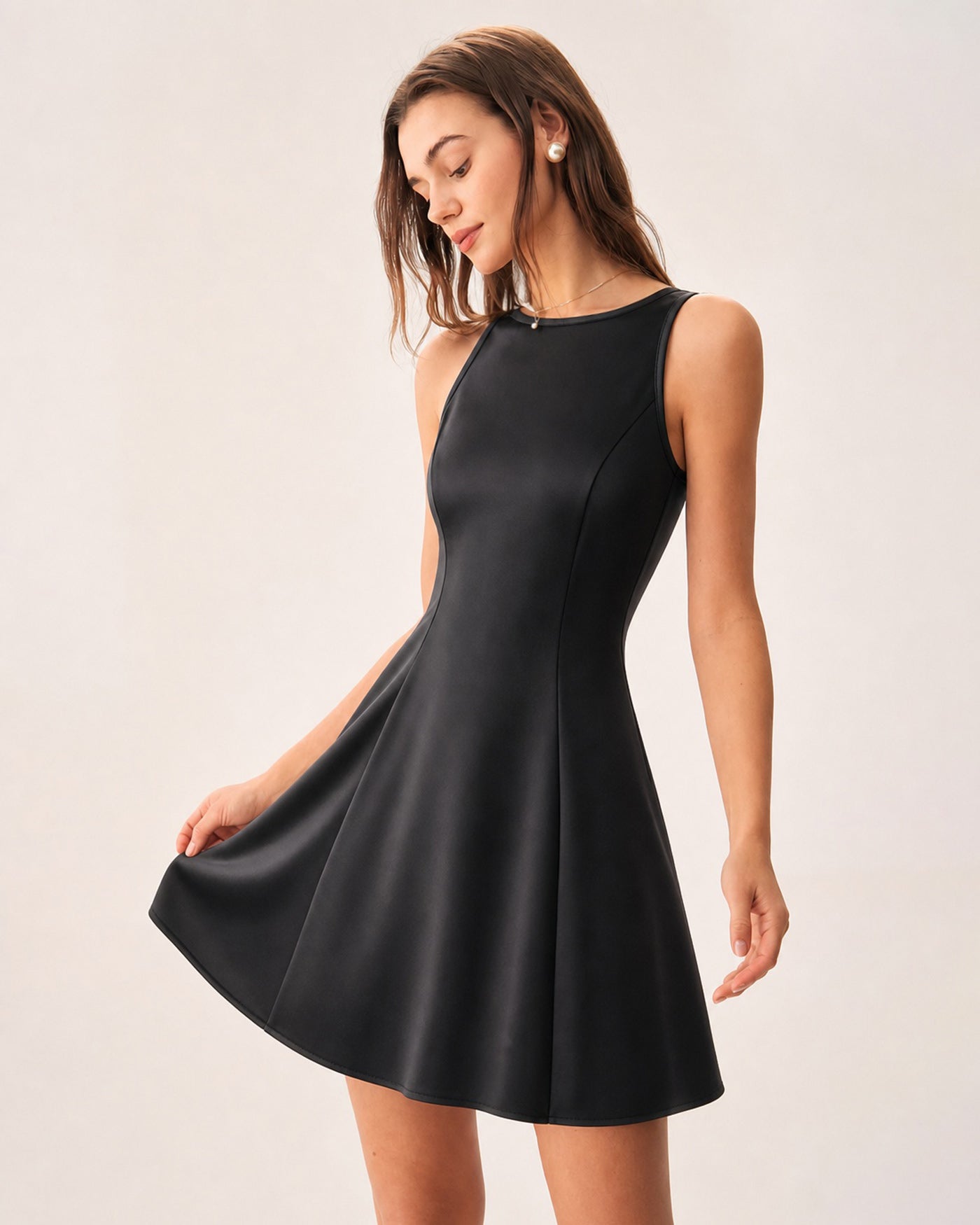 Black Backless Bowknot Satin Mini Dress