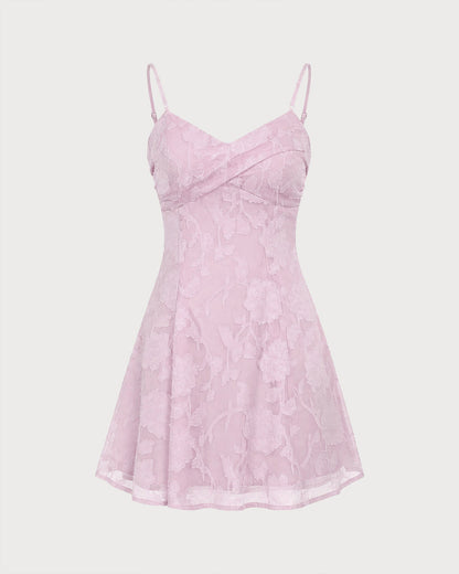 Pink Jacquard Slip A-Line Mini Dress